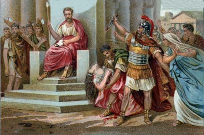 A morte de Virgínia Em 449 AC, Appius Claudius, decemvir sob a República de Roma reivindica Virgínia (Verginia), filha do Centurião Virginius (Verginius) pelo qual ele está apaixonado, como seu escravo. Abusando do seu poder, ele a faz parar. O decemvir c de Unknown artist