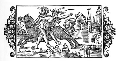 O diabo com uma bruxa - in "Historia de Gentibus Septentrionalibus" de Olaus Magnus, Roma 1555 de Unknown artist