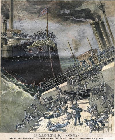 O desastre do navio de guerra "Victoria" em 1893. Morte do Almirante Tryon e de 359 oficiais e marinheiros ingleses de Unknown artist