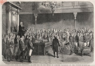 O Duque de Wellington (Arthur Wellesley (1769-1852) (Duque de Wellington) está no bar da Câmara dos Comuns para receber as felicitações do Orador pela sua vitória no Vimeiro, Guerra Peninsular de Unknown artist