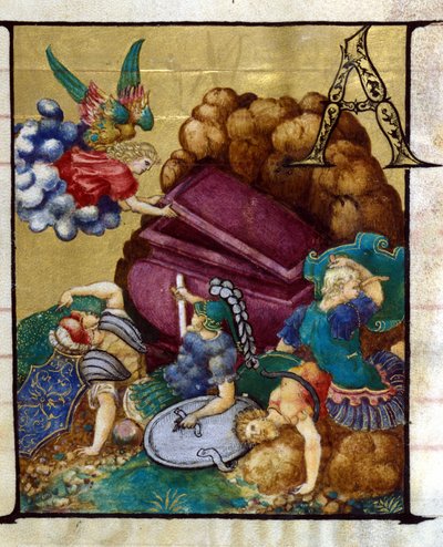 O túmulo vazio. Miniatura de um coro do século XV, Igreja da Virgem Coroada de Lodi. de Unknown artist