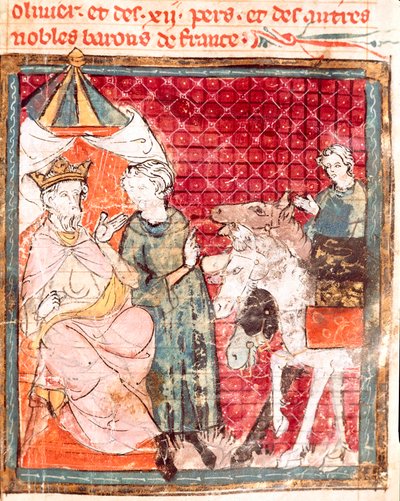 O adeus do cavaleiro Roland, ao seu tio Carlos Magno (742-814) Miniatura de "Grandes Crônicas da França" 1375-1379 Biblioteca Municipal, Castres de Unknown artist