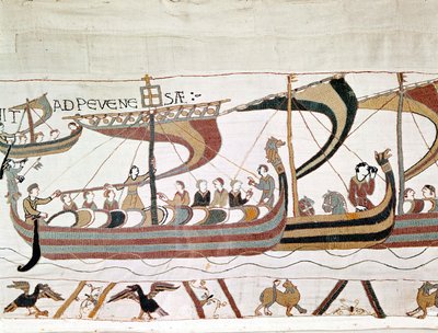 A frota de Guilherme I, o Conquistador (1027 - 1087) a caminho da Inglaterra - Tapeçaria de Bayeux, conhecida como Bordado da Rainha Mathilde de Unknown artist