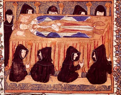 O funeral de um rei miniatura do manuscrito "Liber regalis" do século XIV Pamplona, arquivo de Navarra de Unknown artist