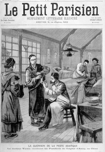 A cura da peste asiática: O Dr. Yersin vacinando os animais nocivos do hospital de Amoy na China - em "Le Petite Parisien" de 02/07/1897 de Unknown artist