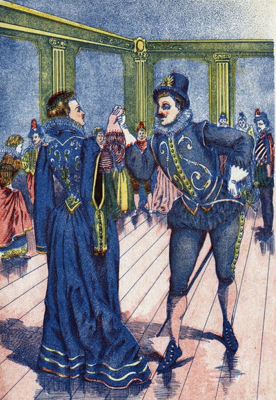 O filho do rei faz a Cinderela dançar. Ilustração para "Cinderela", conto de Charles Perrault (1628-1703), escritor francês. Imagery Marcel Vagne, Jarville Nancy, sem data (final do século XIX). de Unknown artist
