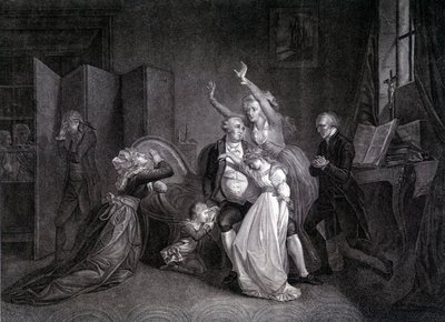 A última entrevista de Luís XVI com a sua família (Maria Antonieta e Luís XVII). A gravura do século XIX. de Unknown artist