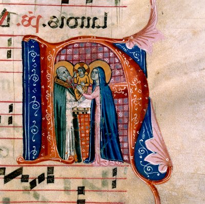 A letra "N" com uma representação da Apresentação no Templo: f.36v do Antifonário de Unknown artist