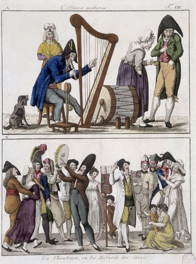 O Ossian moderno (orquestra de homens) e "Os cantores ou os músicos das docas" (Músicos das ruas) - imagem de Epinal de Unknown artist