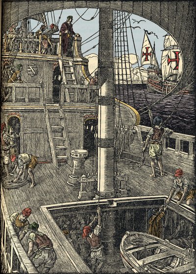 O navegador Cristóvão Colombo (1451-1506) a bordo da sua caravela. de Unknown artist