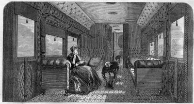 O novo carro de sua majestade, a Princesa de Gales, para a sua viagem de comboio. Gravura em "O Universo Ilustroso". de Unknown artist