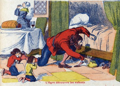 O ogre descobre as crianças. Ilustração para "Le Pepetit poucet", conto de Charles Perrault (1628-1703), escritor francês. Ilustração anônima. Imagery Marcel Vagne, Jarville Nancy, sem data (final do século XIX). de Unknown artist