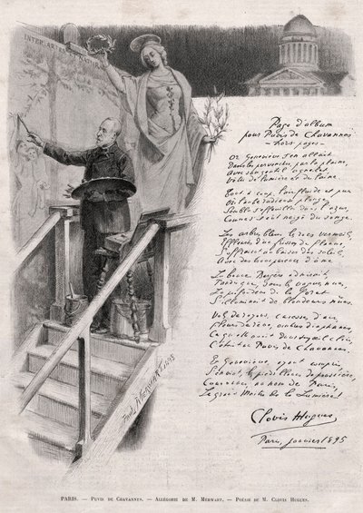 O pintor Puvis de Chavannes (1824-1898) ocupa a pintura - alegoria de M. Merwart com uma poesia de Clovis Hugues de Unknown artist