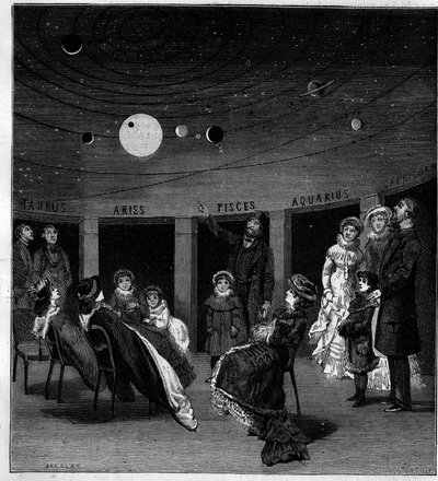 O planetário de N. Perini, astrónomo italiano. Gravura em "La Nature: Revue des sciences et de leurs applications aux arts et a l