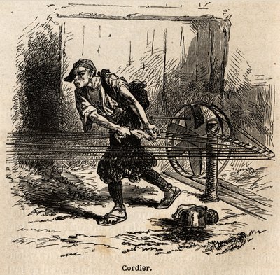O fabricante de cordas. Gravura para ilustrar a viagem ao Japão em 1863-1864, de Aime Humbert, ministro da Confederação Suíça, no "Le tour du monde, nouveau journal des voyages", publicado sob a direção de Edouard Charton de Unknown artist