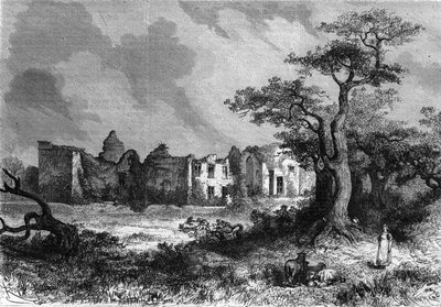 As ruínas do Chateau de la Mailleraye perto de Parthenay, departamento do Deux-Sevres (Deux Sevres) da região de Poitou-Charentes (Poitou Charentes). Gravura em "O Universo Ilustre". de Unknown artist