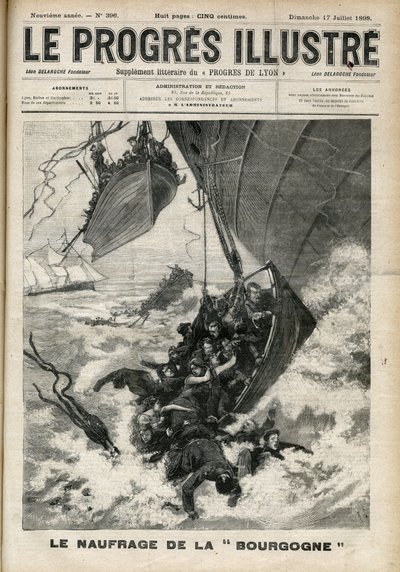 O naufrágio do Transatlântico A Gravura "Borgonha" em "O ilustre progresso" de julho de 1898. de Unknown artist