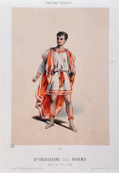 O cantor Achille De Bassini interpretando Pollione na ópera La Norma de Unknown artist