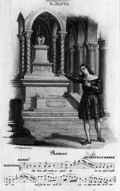 O cantor Giuditta Pasta (1797-1865) interpretando Romeu em "Giulietta e Romeu" de Nicola Antonio Zingarelli (1752-1837) de Unknown artist