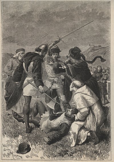 A calúnia de Rothsay - ilustração do século XIX para o romance histórico "The Pretty Girl of Perth" ou "The Fair Maid of Perth" de Walter Scott (1771-1832) de Unknown artist