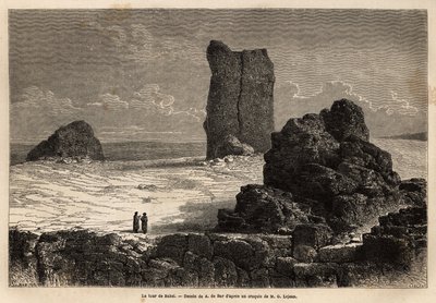 As ruínas de Birs Nimroud, que a comunidade turística de Bagdá (Iraque) na época, identifica como a torre mítica de Babel. Engravure pour illustrrer le voyage dans la Babylon, en 1866, de Guillaume Lejean, em "Le tour du monde, nouveau j de Unknown artist
