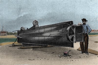 O submarino (submarino) CSS H. L. Hunley utilizado pela Marinha dos Estados Confederados durante a Guerra de Secessão. 1861-1865 Gravura do século XIX de Unknown artist