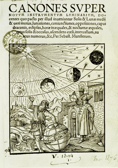 Os movimentos do sol e da lua observados pelos astrônomos - frontispício do livro "Super Canones de Unknown artist