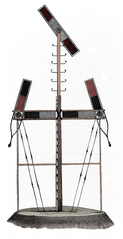 O telégrafo de Claude Chappe (1763-1805), engenheiro francês - Gravura do século XIX de Unknown artist