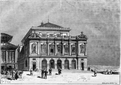 O teatro de Constantino na Argélia construído pelo arquitecto Paul Jean Gion (1838-1904) entre 1877 e 1883 - o exterior do teatro de Unknown artist