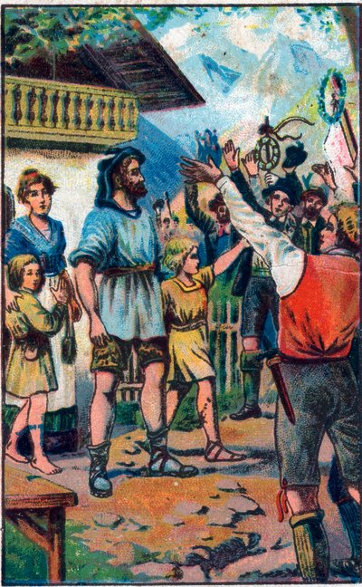 A homenagem de confedere a Guillaume Tell (William Tell) (heróis lendários da independência suíça) Cromolitografia do final do século XIX. de Unknown artist