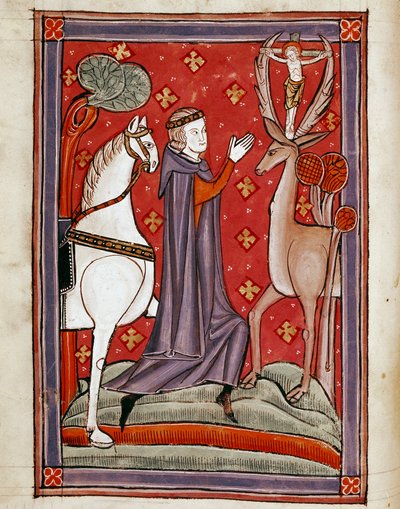 A visão de Santo Eustáquio Santo Eustáquio diante de um veado portador de uma imagem de Cristo crucifica-se entre os seus bosques. Miniatura de um manuscrito do século XIII. Biblioteca Marciana, Veneza de Unknown artist