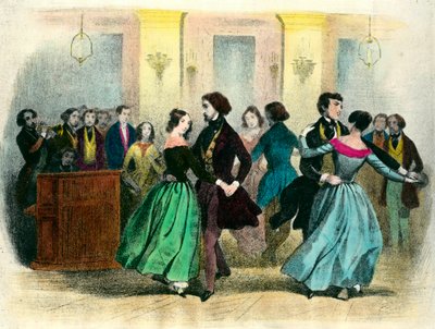 A valsa: uma bola na classe média. A litografia do século XIX. de Unknown artist