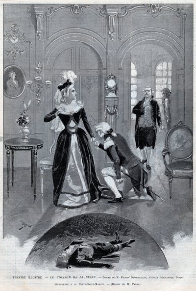 Ilustres do teatro - "Le collier de la Reine" (Acontecimento) drama de Pierre Decourcelle de Alexandre Dumas pere - peça "Le collier de la Reine" em 5 actos e 13 pinturas, Paris, 31 de Janeiro de 1895, Theatre de la Porte-Saint-Martin de Unknown artist