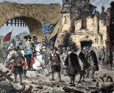Trinta anos de idade: General Bernard de Saxônia Weimar (Saxônia - Weimar) (1604-1639) entre os vitoriosos em Breisach (Alemanha) - Bernhard de Weimar entrando em Breisach - de Unknown artist