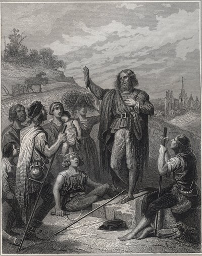 Pregação de Thomas Muntzer - Thomas Muntzer (Munzer) (1489-1525) ensinando sua doutrina - Gravação em "Les Fastes populaires, ou Histoire des actes heroiques du peuple et de son influence sur les sciences, les arts, l