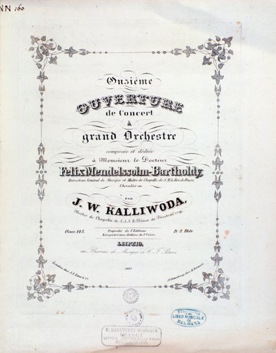 Página de título da partitura musical de ouverture n°11 de Kalliwoda de Unknown artist