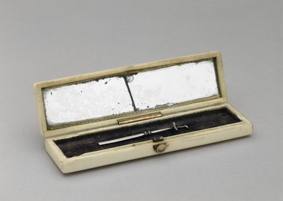 Estojo para palito de dente, c. 1840-1880 (marfim, prata, vidro espelhado, veludo) de Unknown artist