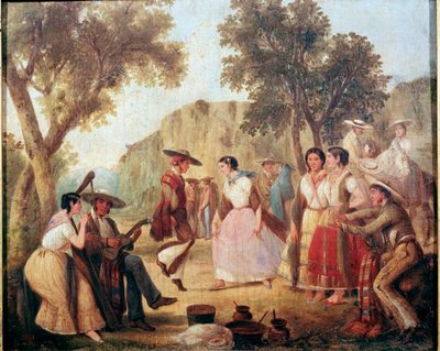 Tradicional dança mexicana Pintura do México do século XIX, Museu Histórico Nacional, Castelo de Chapultepec de Unknown artist