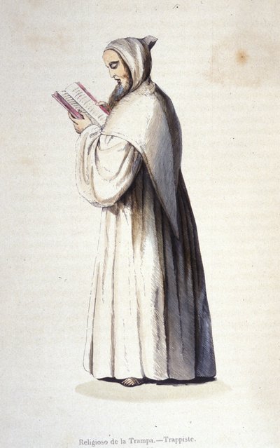 Monge trapista, ordem de Citeaux observando a regra reformada da Armadilha instituída em 1664 por Rancé. Gravura do século XIX. de Unknown artist