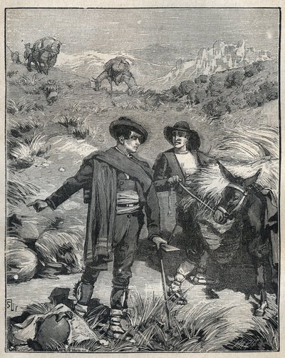 Dois camponeses da Serra Almagrera em Espanha descobriram o jazigo de prata do Jaroso em 1838. Gravura de 1885 em "Les arts et metiers illustres" de Adolphe BITARD. de Unknown artist