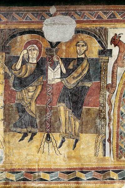 Dois santos. Detalhe de um afresco da Igreja de Santa Maria de Taull. 1123 aproximadamente. Barcelona. Museu Nacional de Arte da Catalunha. de Unknown artist