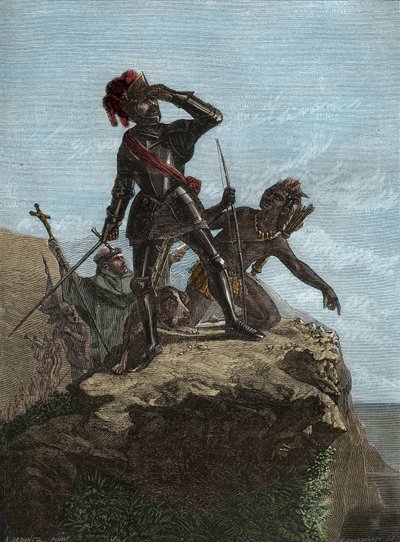 VASCO NUNEZ de BALBOA (1475-1519) - Explorador espanhol - Balboa descobrindo o Oceano Pacífico em 1513 - Conquete de l