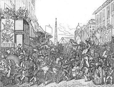 Via del Corso em Roma durante o Carnaval (Carnevale) de 1836. de Unknown artist