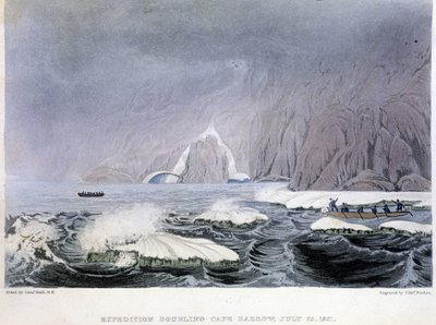 Vista do Cabo Barrow - em "Narrativa de uma viagem às margens do mar polar nos anos 1819-1821", por John Franklin, ed. Londres de Unknown artist