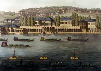 Vista de Constantinopla, uma das residências do Sultão ao longo do Bósforo. Século XIX. de Unknown artist