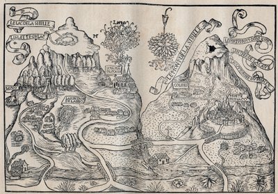 Vista do Monte Sibille (Paraíso da Rainha Sybille) (Mapa duplo do Monte Pilate e do Monte Sibyl) - Antoine de La Sale (La Salle) escritor satírico francês do século XV. de Unknown artist