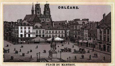 Vista da Place du Martroy em Orleans, Departamento do Loiret e região Centro, França. Cromolitografia do final do século XIX. de Unknown artist