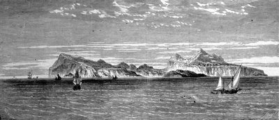 Vista da Ilha Procida ao largo de Nápoles. Gravura do século XIX. de Unknown artist