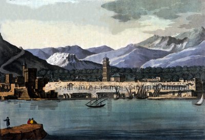 Vista de Split (Spalato), Croácia, a partir do mar. Aquarela do início do século XIX de Unknown artist