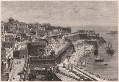 Vista de Valletta e seu porto no século XIX de Unknown